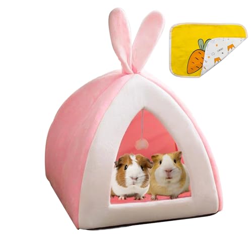 Guinea Pig Bed,Fleece Bunny Hideout House,Warm Rabbit Sleeping Bed with Pee Pad,Winter Large Hiding Hut for Hamster Ferret Rat Chinchilla Hedgehogs,Pink - color: Pink