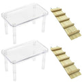 Hamster Platform 4Pcs Acrylic Small Animal Stand Climbing Toy Stuff with Wood Ladder for Dwarf Syrian Hamsters Gerbils Mice Sugar Glider Reptile Bird - color: Transparent(2PCS)