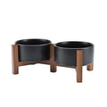 SPUNKYJUNKY Ceramic Dog Bowls with Acacia Wood Stand - Raised Dog Food and Water Bowl Set for Medium Dogs (28.74 OZ, Black) - color: Black, size: 28.74 Oz