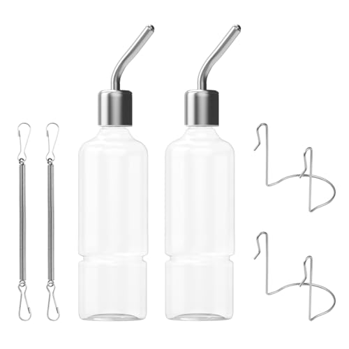 2Pcs No-Leak Pet Water Bottles - Easy Install Hanging Dispensers for Rabbits, Chinchillas, Guinea Pigs, Transparent Design, Durable Materials