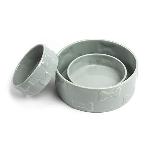 Manor Ceramic Pet Bowl, Mess-Proof Shallow Food & Water Dish for Dogs & Multiple Pets, Small, Grey - color: Grey, size: Small