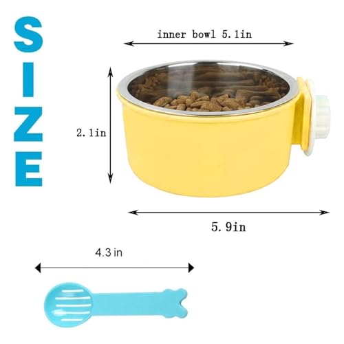 Hamiledyi 2-Pack Hanging Dog Bowls with Removable Stainless Steel Feeder - Spill-Proof Crate Bowls for Kennel/Cage, Puppy to Medium Dogs, Cats, Rabbits & Guinea Pigs (Durable Pet Food & Water Dishes) - color: B：Dark blue + Yellow