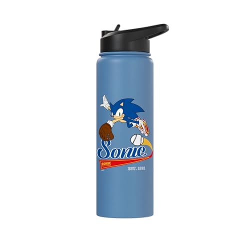 Sonic the Hedgehog - Sonic Baseball Est. 1991 Stainless Steel Insulated Water Bottle - color: Light Blue