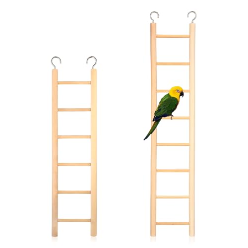 2 Pack Bird Ladder, Wooden Bird Cage Ladder Birds Cage Accessories for Parakeets, Parrots, Cockatoo & Lovebirds (6 Step & 8 Step)