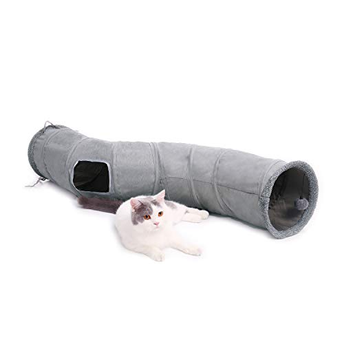 PAWZ Road Cat Tunnel S Shape Cat Tunnels for Large & Indoor Cats 51”Long | Durable, Spacious 10.5" Cat Tube with Peepholes & Dangling Ball Toy, Connected to Play Tunnels, Collapsible for easy storage
