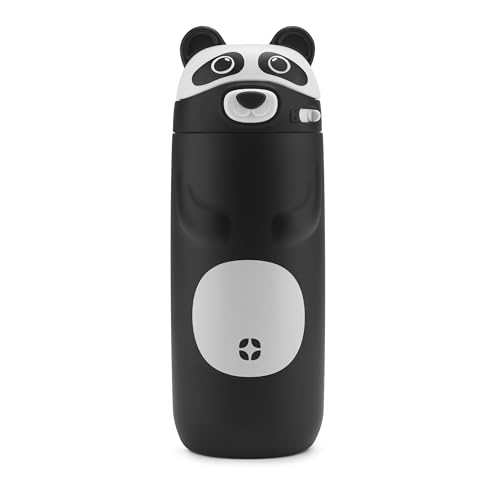Ello Ellies 12oz Stainless Steel Leakproof Kids Water Bottle, Panda | Insulated kids water bottle with straw, leakproof locking lid, carry handle, and stainless steel fun animal design for school - color: Panda, size: 12 Ounces