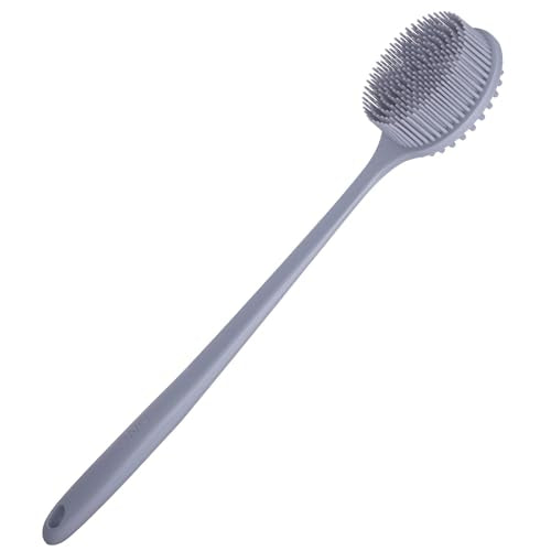 DNC Silicone Back Scrubber for Shower Bath Body Brush with Long Handle (Gray) - color: Gray
