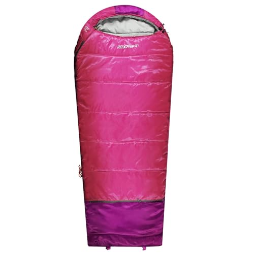 REDCAMP Kids Mummy Sleeping Bag for Camping, 3 Season Cold Weather Sleeping Bag Fit Boys,Girls & Teens, Blue/Rose Red - color: Rose Red with 2.4lbs Filling