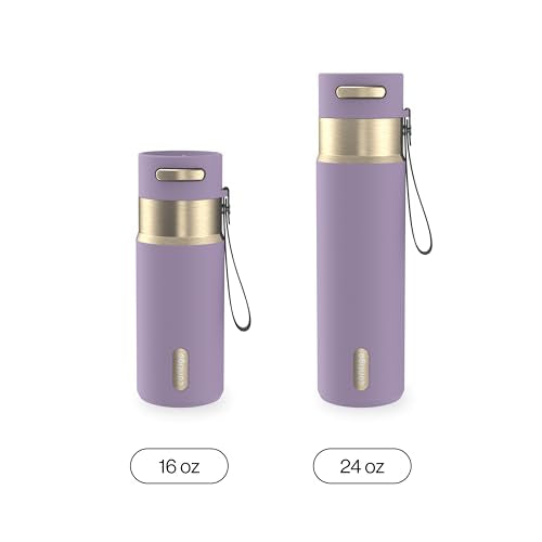 Contigo AutoSeal 24 oz Stainless Steel Vacuum-Insulated Water Bottle with Leakproof Push-Button Spout & Lock, Carry Strap, BPA-Free & Lead-Free, Dishwasher Safe - color: Purple Carrot Champagne, size: 24 Ounces