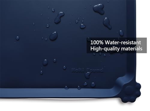 Hoki Found L Silicone Non Slip Pet Dog Cat Bowl Mats - Placemat - Waterproof Dog Cat Food Mats for Carpet - French Navy - color: French Navy, size: 22" x 14"