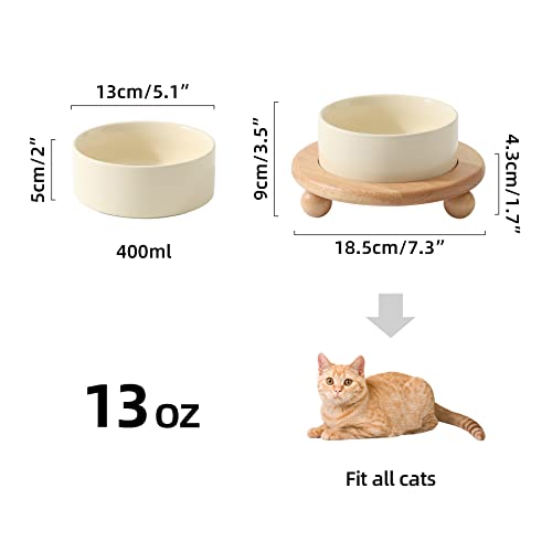 Havniva Raised Cat Bowl 5.1” Elevated Ceramic Cat Food and Water Bowl | Cat Bowls Elevated, Whisker Friendly Cat Bowl, Non-Slip Wood Stand, Food-Grade Ceramic, Wide Opening, Dishwasher Safe - color: 1 x Bowl + Stand - Light Yellow, size: 5.1inch