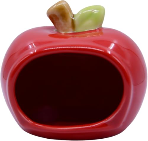 RUIAN Hamster Hideout - Ceramic Hamster Hide for Syrian and Dwarf Hamsters, Hamster House and Hamster Sand Bath Cave, Gerbil Hideout for Small Animal Cage Accessories (Red) - color: red