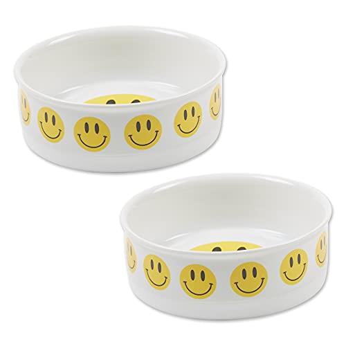 Bone Dry Ceramic Food Bowls, Non-Slip & Dishwasher Safe, Medium Set, 6x2, Smiley Face, 2 Count - color: Smiley Face, size: Medium Set, 6x2"