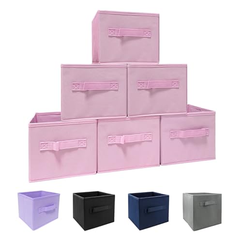 Pink Bins[6 Pack] 9.0"x7.5"x7.5" Small Size Fabirc Foldable Closet Toy Organizer Collapsible Cloth by BIGIC… - color: Pink 6Pack, size: 9”x 7.5”x 7.5”