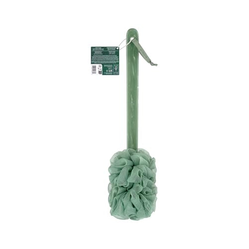 EcoTools Sea Gems EcoPouf Bath Brush, Exfoliating Body Scrubber for Shower | Smooth hard-to-reach areas, long handle loofah back scrubber, recycled netting, vegan, cruelty-free, self-care, clean skin - style: EcoPouf Bath Brush