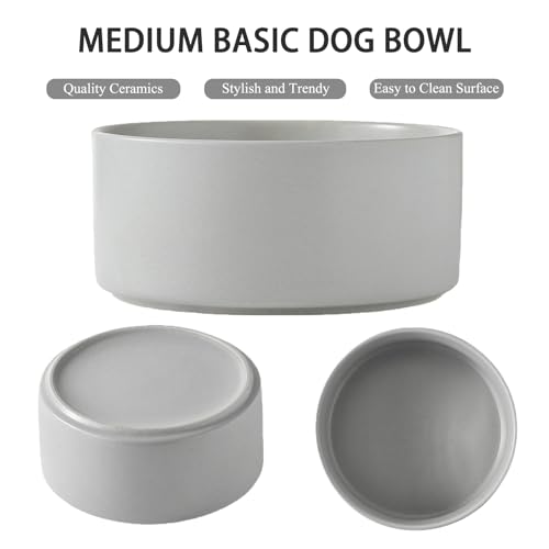 6'' Ceramic Raised Dog Bowl - 30Oz Dog Food & Water Bowl with Elevated Non-Slip Bamboo Stand, Dishwasher & Microwave Safe, Anti Vomiting Heavy Duty Pet Bowl for Small and Medium Dogs, Grey - color: 1 x Bowl + Stand - Grey, size: 6 inch