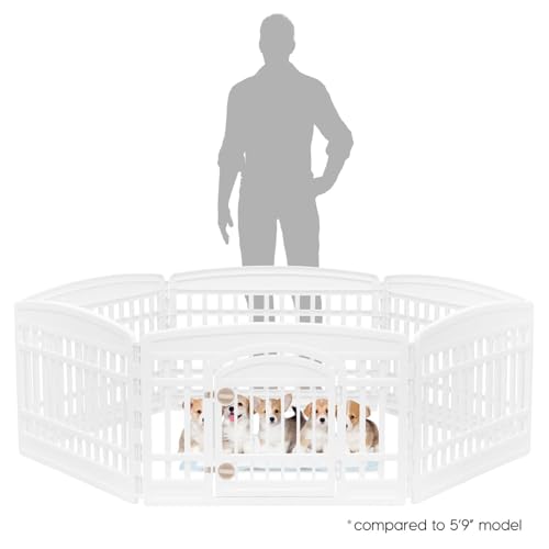 IRIS USA 6-Panel Dog Playpen, Pet Enclosure, White | Puppy Training, Custom Pen Configuration, Flexible Boundary, Configurable Layout, Secure Door Latch, Stable Non-Tip Base - color: White, size: 6 Panel - 24" H