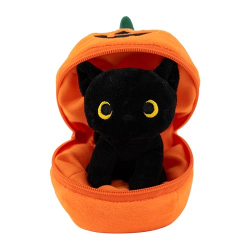 Plushland Halloween Zip-Up Pumpkin Stuffed Animal Plush Toys,Hideaway Spooky Black Cat Bat Ghost Plush Halloween Toy for Festive Decorations & Fun Surprises 6 Inches (Black cat) - style: Black cat