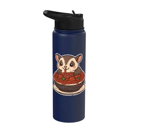Cute Sugar Glider Spaghetti Pasta Stainless Steel Insulated Water Bottle - color: Navy Blue