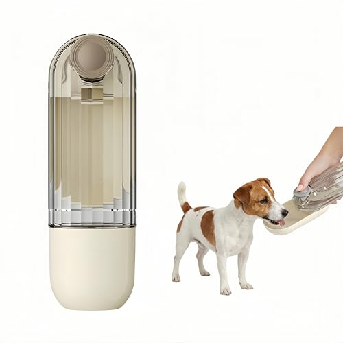 Portable Dog Water Bottle with Food Container, 2-in-1 Pet Water Dispenser & Travel Bowl, Leak-Proof Puppy Water Bottle for Small Dogs & Cats, Perfect for Walking, Hiking, Dog Mom Gifts (Beige) - color: beige