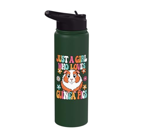 Just A Girl Who Loves Guinea Pigs Cute Groovy Girls Kids Stainless Steel Insulated Water Bottle - color: Dark Green