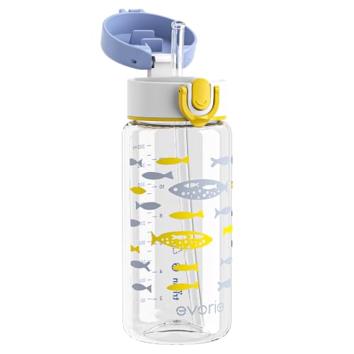 Evorie Tritan Kids Water Bottle with Straw, Leak Proof Drink Bottle,13oz | Ages 3+, BPA-Free, Dishwasher safe, Easy to clean, Lightweight and easy to carry for school and travel, Ocean Blue - color: Ocean Blue
