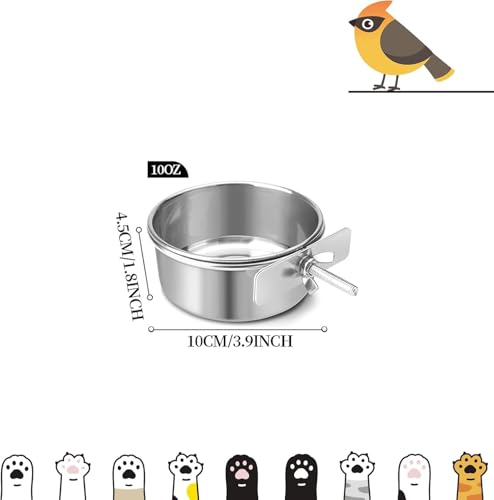 12 Pcs Stainless Steel Bird Food Bowls, 10 oz Bird Water Bowls with Clamp Holders, Parrot Cage Coop Feeders for Cockatiel Conure Budgie Parakeet Macaw (12PC-10oz Stainless Steel Bowl) - color: 12PC-10oz Stainless Steel Bowl