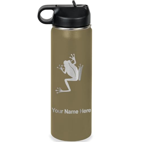 LaserGram Personalized 20oz Water Bottle, Tree Frog (Camo Green) | Engraved Gift, Vacuum Insulated Stainless Steel, Flip-Top Straw Lid, Laser Engraved With Your Name - color: Camo Green, size: 20 Ounces