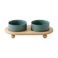 Havniva Raised Cat Bowl 5.1” Elevated Ceramic Cat Food and Water Bowl Set | Cat Bowls Elevated, Whisker Friendly Cat Bowl, Non-Slip Wood Stand, Food-Grade Ceramic, Wide Opening, Dishwasher Safe - color: 2 x Bowl + Stand - Dark Green, size: 5.1inch