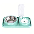 J&L VVMEET Non-Slip Dog Cat Food and Water Bowls Set with Water Dispenser | Dog Bowls Detachable Stainless Steel Bowl Gravity Pet Feeder and Waterer Set Automatic Water Refill for Cat Dog Puppy Rabbit - color: Green, size: Water Capacity: 1000ML