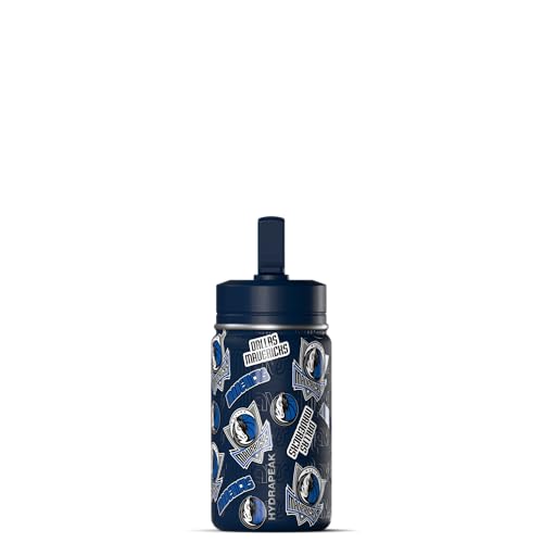 Hydrapeak NBA Officially Licensed Dallas Mavericks Mini 14oz Kids Stainless Steel Water Bottle with Straw Lid & Flexible Handle, Double Wall Insulated, Spill Proof, Perfect for Back to School - color: Dallas Mavericks