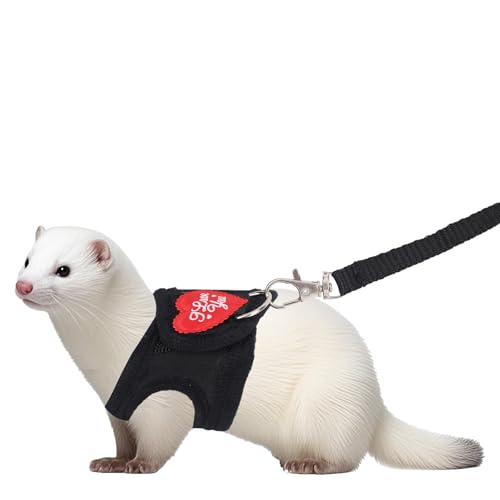 Ferret Harness and Leash Set, Adjustable Leopard Print Leash for Small Pets Including Ferrets Guinea Pigs Rabbits Bunny Hamsters and Kittens (Black)