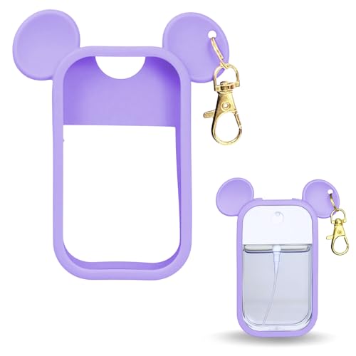 Mouse Design Silicone Case Compatible with Touchland Hand Sanitizer Spray 1 fl oz, Silicone Protective Case Holder with Keychain for Power Mist and Glow Mist, Purple - color: Purple