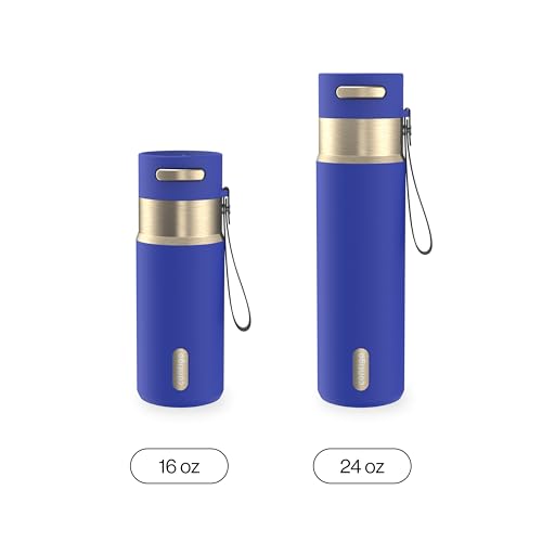 Contigo AutoSeal 24 oz Stainless Steel Vacuum-Insulated Water Bottle with Leakproof Push-Button Spout & Lock, Carry Strap, BPA-Free & Lead-Free, Dishwasher Safe - color: Wild Indigo Champagne, size: 24 Ounces