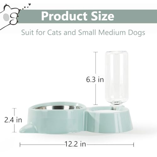 J&L VVMEET Dog Bowls, Cat Food and Water Bowl Set with Water Dispenser | Gravity Pet Feeder and Waterer Set with Detachable Stainless Steel Bowl Automatic Water Refill for Cats Dogs Puppy Rabbit - color: Blue