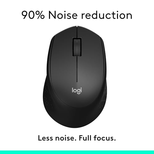 Logitech M330 Silent Plus Full Size 2.4 GHz Wireless Mouse - Black | Silent, lightweight, 2.4 GHz USB-A Nano Receiver, 1000 dpi optical tracking, 2-year battery life, PC, Mac, laptop compatible - color: Black