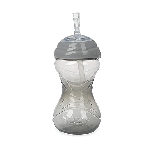 Nuby 3 Piece No-Spill Easy Grip Cup with Flex Straw, Clik It Lock Feature, Neutral, 10 Ounce - color: Blue, Gray, & Aqua