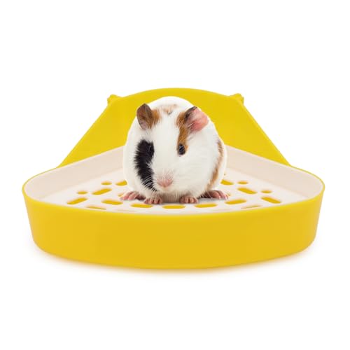 Hypeety Rabbit Litter Box Corner Potty Tray Toilet for Guinea Pig Ferret | Durable, easy-clean plastic, corne design, for rabbit/guinea pig/chinchilla/small pet, include grid to separate waste, yellow - color: Yellow
