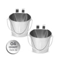 4 Quart Stainless Steel Flat Sided Bucket with Dual Hooks | 2 Pcs Durable Food & Water Bowl for Dogs Cats Goat & Livestock | Fits kennel Cage Critter Crate Hanging Pet Pail | Multipurpose - size: 4 Quart (Pack of 2)