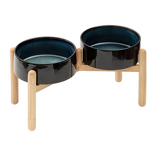 Havniva Elevated Dog Bowls Ceramic Dog Bowls with Stand, Dog Food Bowl | 8.3” Raised Dog Bowls with Non-Slip Wood Stand, Dog Food and Water Bowl Set, Double Dog Feeding Bowls for Large Dogs - color: 2 Bowls+Stand - Starry Sky, size: 8.3inch