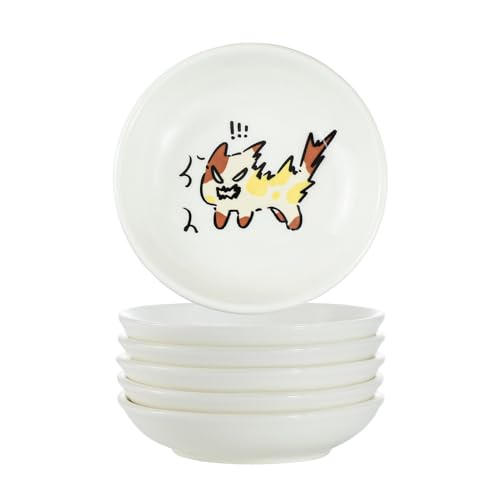 Super Cute Cartoon Animal Ceramic Sauce Dishes, Seasoning Dishes, Little Cat Dog Bird Feeding Bowls, Sushi Soy Dipping Bowls, Appetizer Plates, Dessert Plates, Set of 6-Cats-3.5 Inch