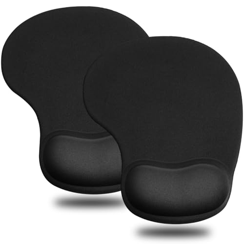 JIKIOU Ergonomic Mouse Pad with Gel Wrist Rest 2 Pack, Portable Small Black | Upgraded-Prevent Gel Leakage, Ergonomic Design for Pain Relief, Cooling Gel filled, Smooth Lycra Surface, Non-Slip PU Base - color: 01Black