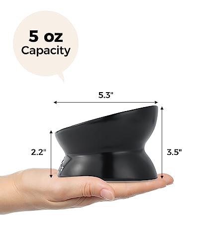 LoeJan Elevated Cat Food Bowl, 5 Oz Ceramic Raised and Tilted Water Bowl, Anti Vomiting and Protect Pets' Spines Dishes for Small Dog, Fat Faced Cat, Kitten (Black Pattern, 1 Pack) - color: Black Pattern
