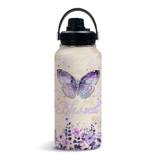 Purple Butterfly 32oz Water Bottle, Leak-proof Bottle, Insulated Cup - color: Butterfly2