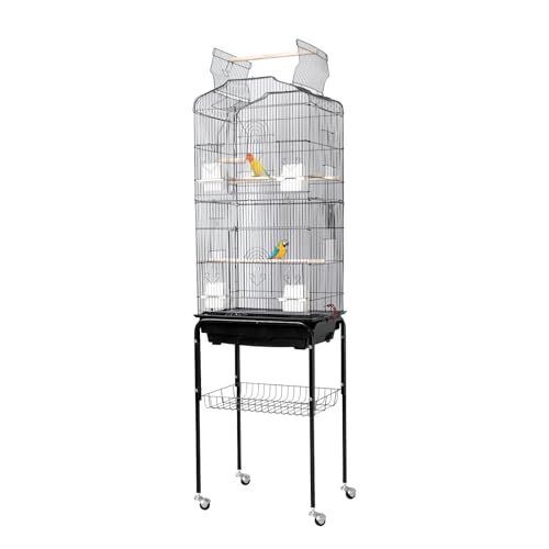 Garvee Open Top Large Parrot Bird Cage, Hanging Bird Cage with Detachable Rolling Stand and Storage Shelf, Playtop Parrot Cages Heavy-Duty Pet Birds House for Cockatiel Black