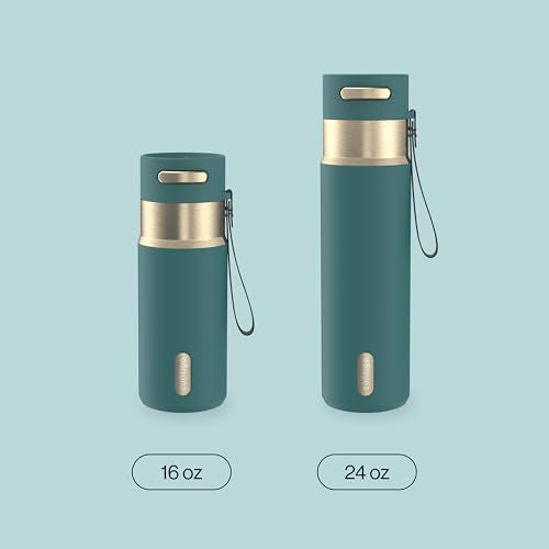 Contigo AutoSeal 16 oz Stainless Steel Vacuum-Insulated Water Bottle with Leakproof Push-Button Spout & Lock, Carry Strap, BPA-Free & Lead-Free, Dishwasher Safe - color: Mineral Teal Champagne, size: 16 Ounces
