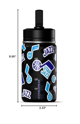 Hydrapeak NBA Officially Licensed Utah Jazz Mini 14oz Kids Stainless Steel Water Bottle with Straw Lid & Flexible Handle, Double Wall Insulated, Spill Proof, Perfect for Back to School - color: Utah Jazz