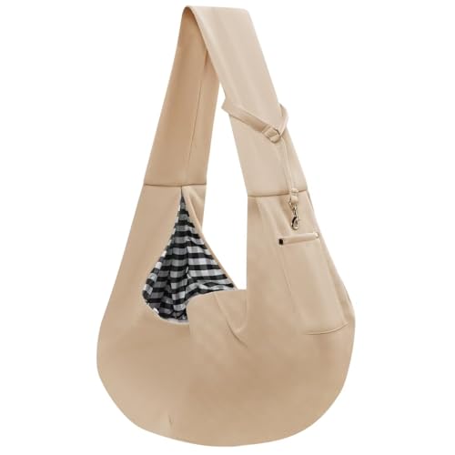 ARZQUT Dog and Cats Carrier Sling, Small Pet Carrier with Storage Pocket | Reversible Puppy Sling Carrier, Safety Buckle, Storage bag, Machine Washable for Travel, Outdoor Activitie, Hand-Free,Apricot - color: Apricot