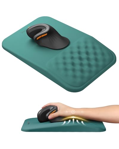 ProtoArc MP50 Ergonomic Mouse Pad with Wrist Support, Lycra Surface, Green | 8° slope & massage points, soft memory foam, Large 12x8 Inches, Non-slip base. Relieves wrist strain for office & home - color: Green Lycra