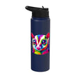 Colorful Pop Art Sugar Glider Sugar Gliders Stainless Steel Insulated Water Bottle - color: Navy Blue